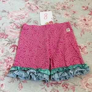 Matilda Jane Hot Pink Floral Ruffle Shorts with Teal and Light Blue Trim